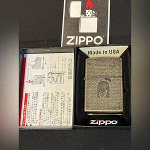 Zippo Block Cat Window Antique Gold Brass Oil Lighter NEW